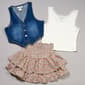Girls (7-12) Tween Diva Denim Vest & Top w/ Strawberry Skort Set - image 1
