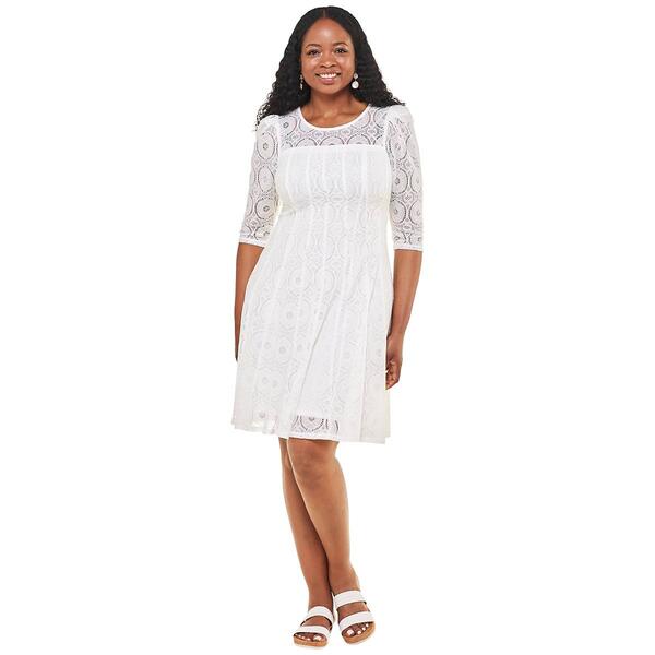 Womens Rabbit Rabbit Rabbit Puff Sleeve Illusion Neck Lace Dress - image 