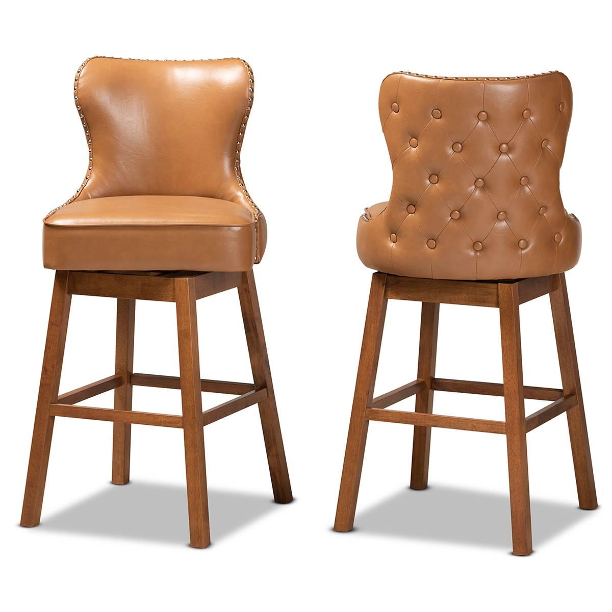 Baxton Studio Gradisca Brown Wood 2pc. Swivel Bar Stool Set