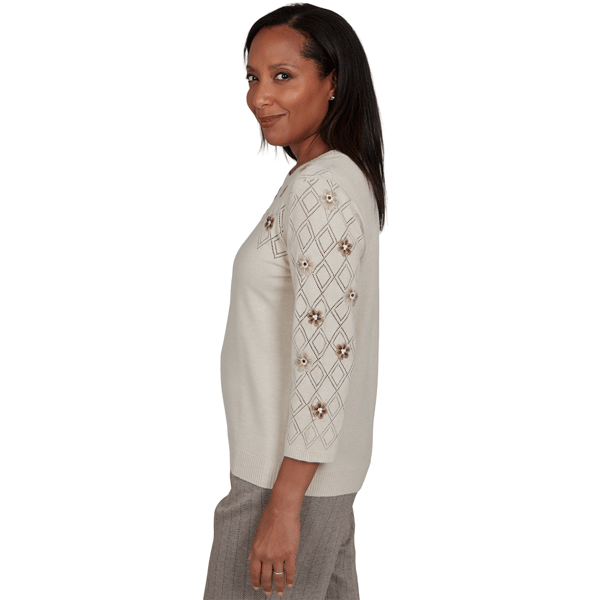 Petite Alfred Dunner Regent Street Floral Pointelle Sweater
