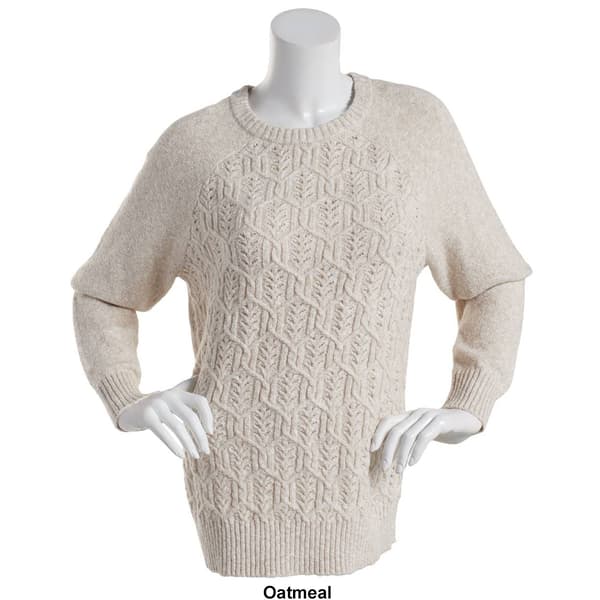 Petite Napa Valley Long Sleeve Marled Cable Front Crew Sweater