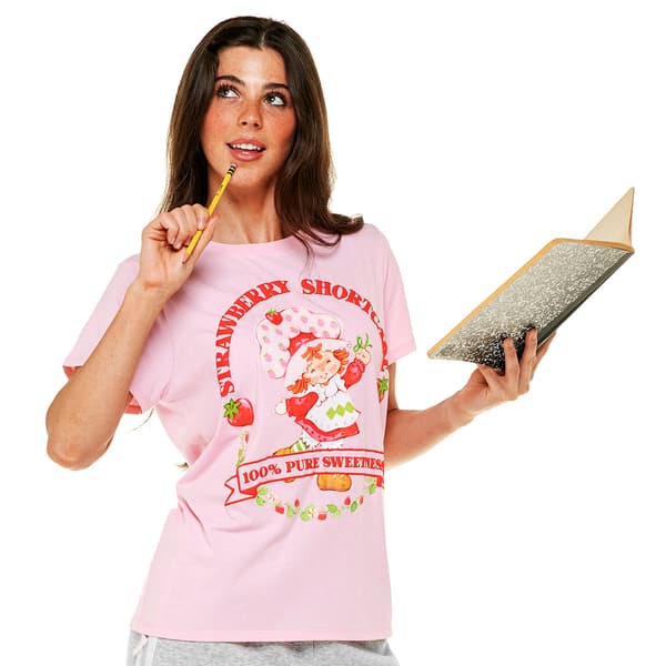 Juniors Freeze Strawberry Short Cake Puff Print Girlfriend Tee - image 