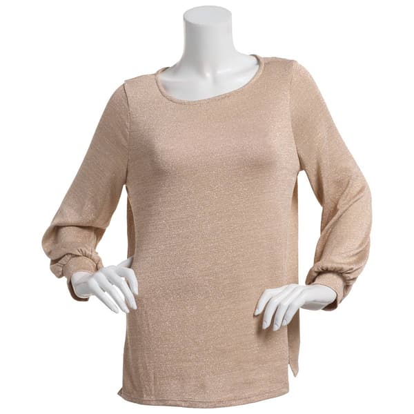 Womens NY Collection Long Sleeve Solid Metallic Hacci Blouse