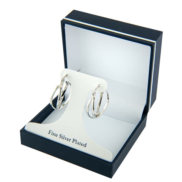 Fine Silver Plated 30mm Double Oval Textured Hoop Earrings