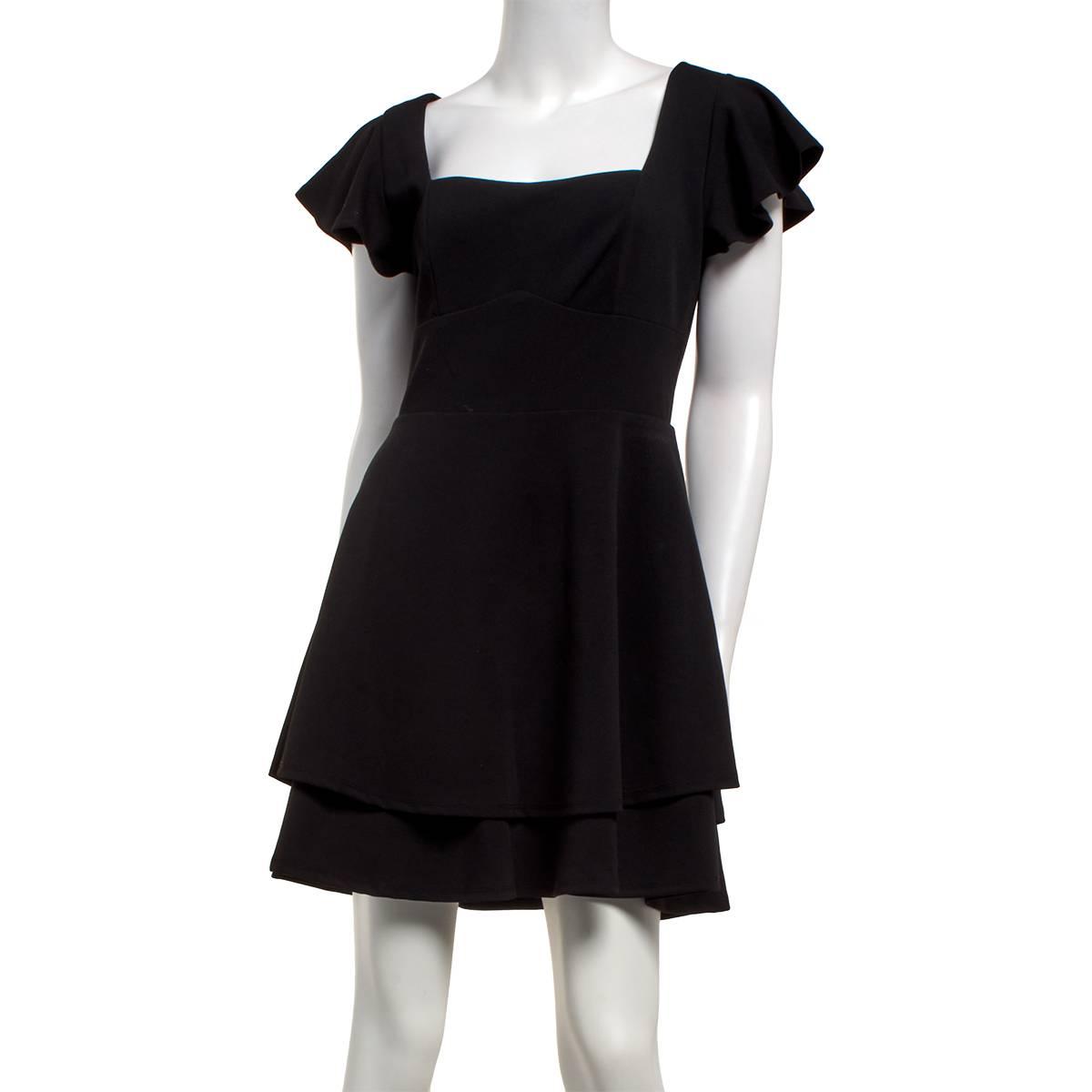 Juniors Crystal Doll Flutter Sleeve Square Neck Double Tier Dress
