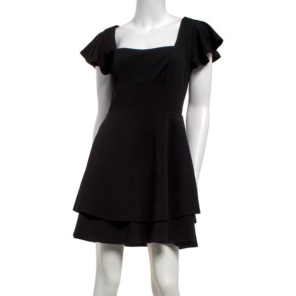 Juniors Crystal Doll Flutter Sleeve Square Neck Double Tier Dress