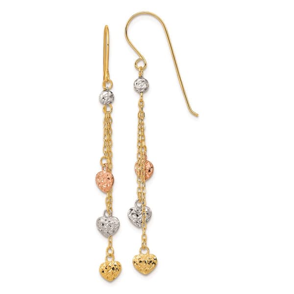 Gold Classics&#40;tm&#41; 14kt. Tri-Color Heart Hook Earrings - image 