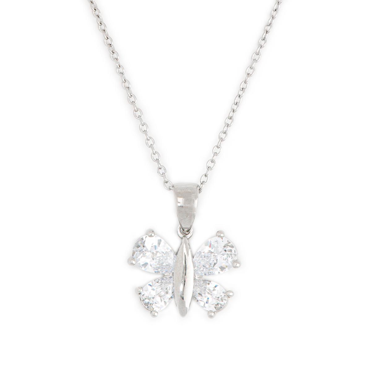 Sterling Silver CZ Butterfly Pendant
