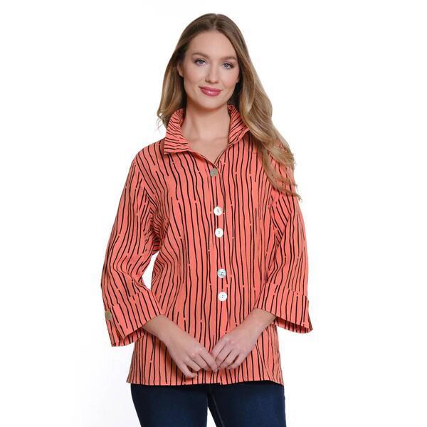 Plus Size Ali Miles 3/4 Sleeve Squiggly Lines Button Front Blouse - image 