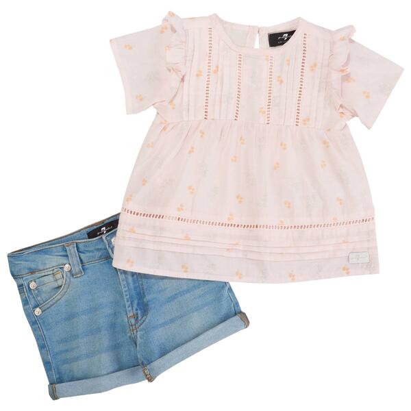 Toddler Girl 7 For All Mankind&#40;R&#41; 2pc. Lace Top & Denim Shorts Set - image 
