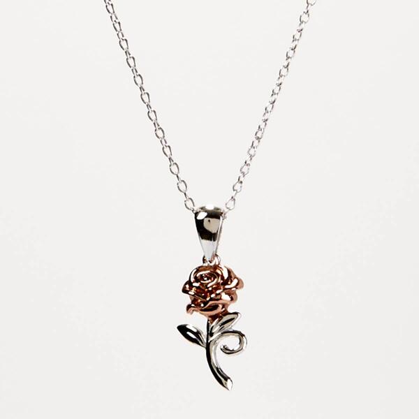 Disney Belle Sterling Silver Two-Tone Rose Pendant - image 