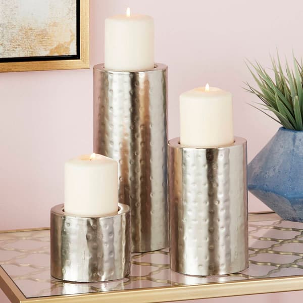 9th & Pike&#174; Silver Hammered Metal Candle Holders - Set of 3