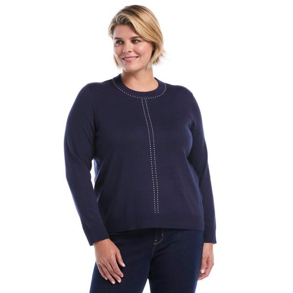 Plus Size Rafaella(R) Long Sleeve Solid Studded Crew Neck Sweater - image 
