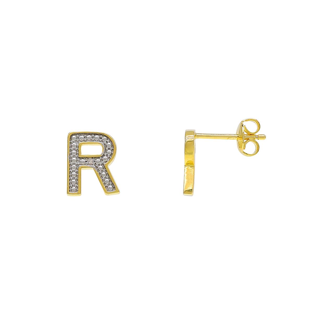 Gianni Argento Gold Diamond Accent Initial R Stud Earrings
