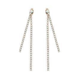 Crystal Colors Rhodium Plated Two Chain Crystal Linear Earrings