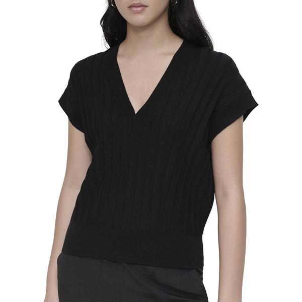 Womens DKNY Cap Sleeve Wide V Neck Rib Knit Sweater - image 