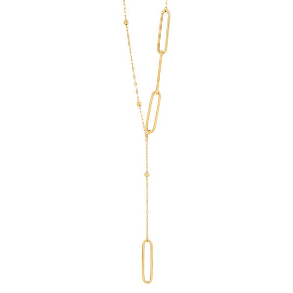 Gold Classics™ Yellow Gold Paperclip w/ Beads Lariat Necklace