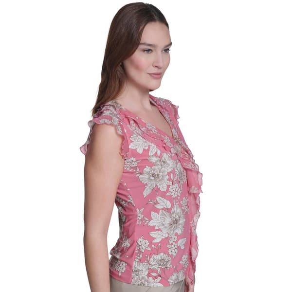 Womens Tommy Hilfiger Sleeveless Ruffle Front Floral Blouse