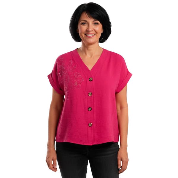 Womens Cocomo Short Sleeve Button Front Airflow Floral Blouse - image 