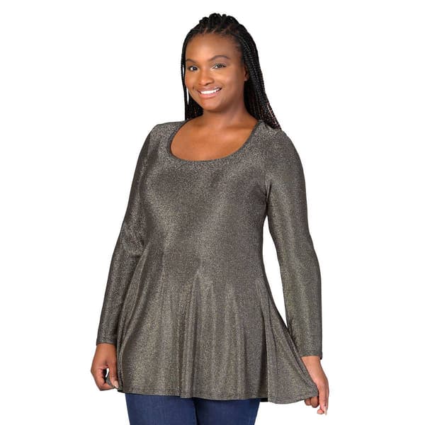 Plus Size 24/7 Comfort Apparel Long Sleeve Shimmery Tunic Top