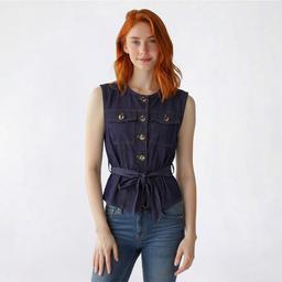 Juniors Love Tree Tie Front Denim Vest