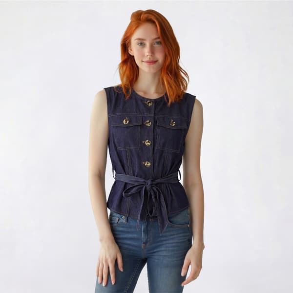 Juniors Love Tree Tie Front Denim Vest - image 