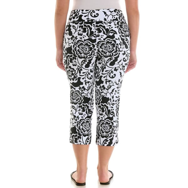 Womens Zac & Rachel Pull On Black Floral Millennium Capris