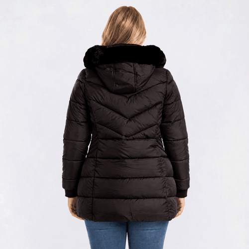 Juniors Plus Snobbish 3/4 Length Fur Trim Jacket