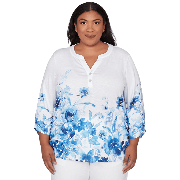 Plus Size Alfred Dunner Mykonos Watercolor Floral Blouse - image 