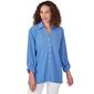 Petite Ruby Rd. Bali Blue 3/4 Sleeve Solid Button Front Blouse - image 1