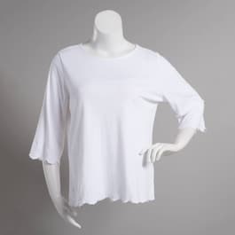 Petite Hasting & Smith 3/4 Sleeve Scallop Neck Eyelet Hem Top