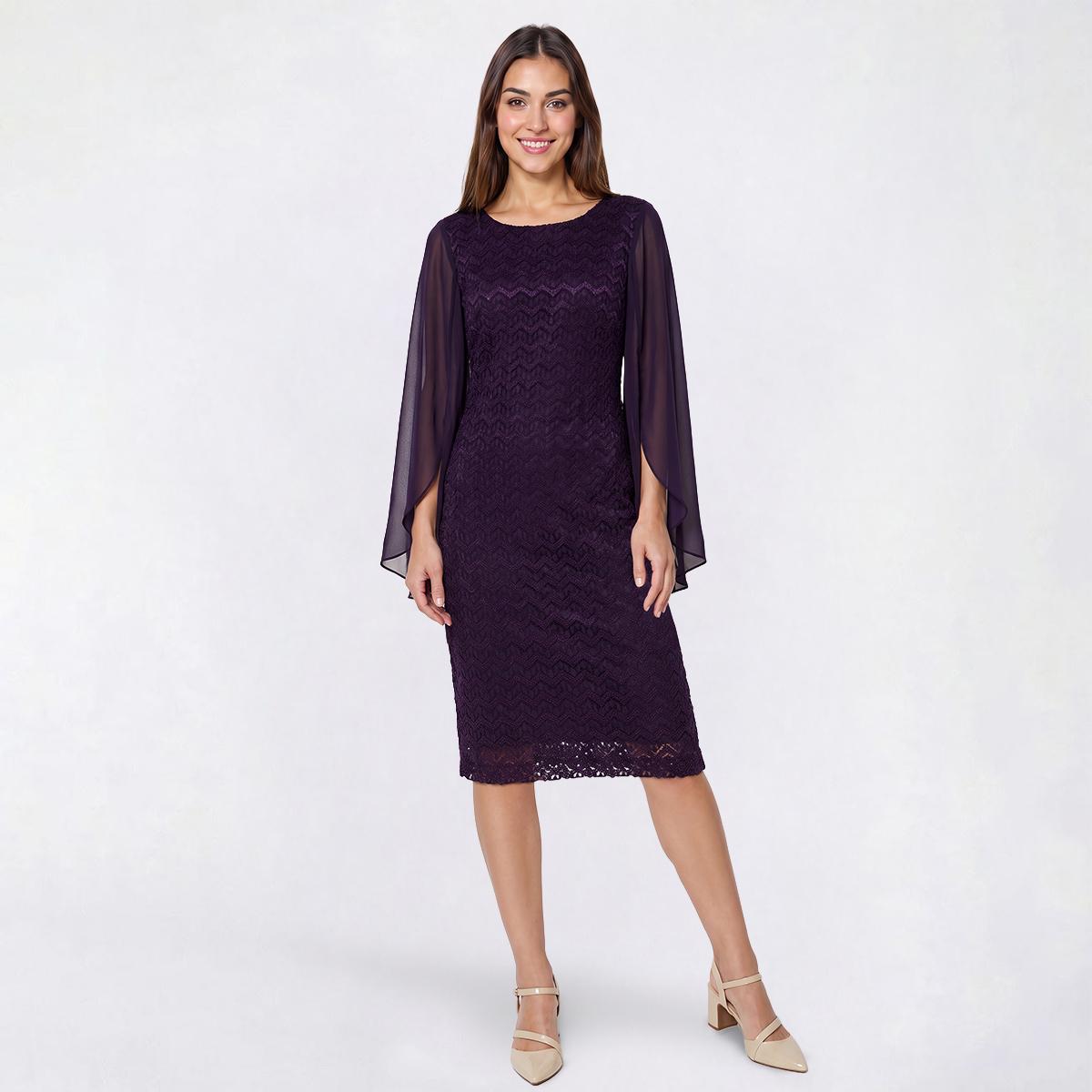 Womens Connected Apparel Long Sleeve Chevron Sheath Dress