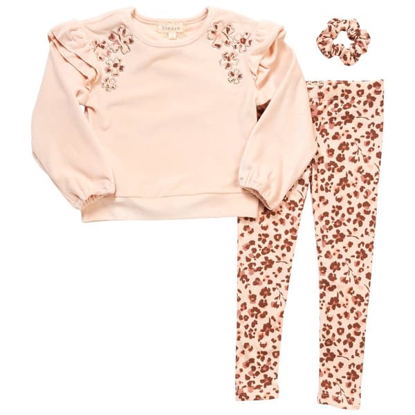Girls &#40;4-6x&#41; BTween&#40;R&#41; Velour Top & Rib Floral Leopard Leggings Set - image 