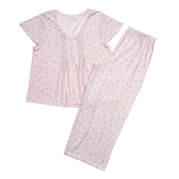 Womens Elizabeth & Nicole Lavender Henley Capri Pajama Set - image 