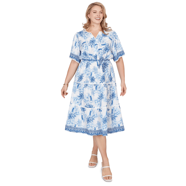 Plus Size Ruby Rd. French Riviera Floral Toile Tiered Midi Dress - image 