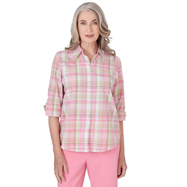 Womens Alfred Dunner Miami Beach Woven Plaid Top - image 