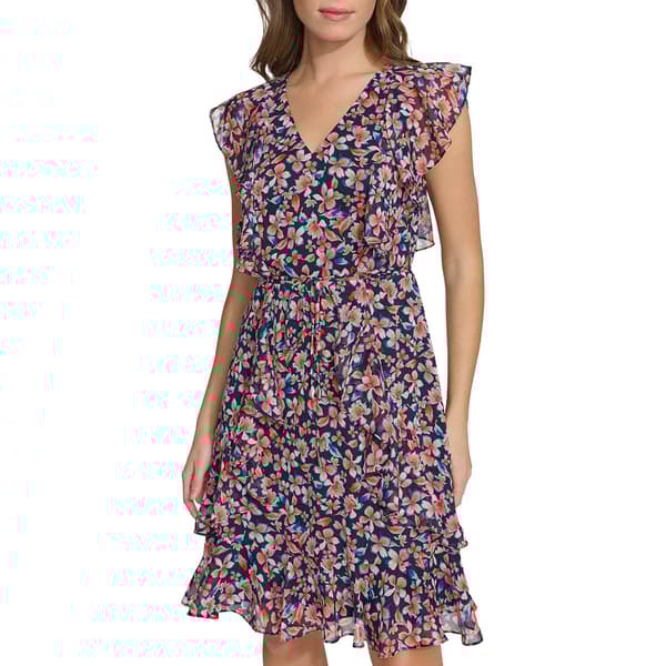 Womens Tommy Hilfiger Flutter Sleeve V Neck Print Chiffon Dress
