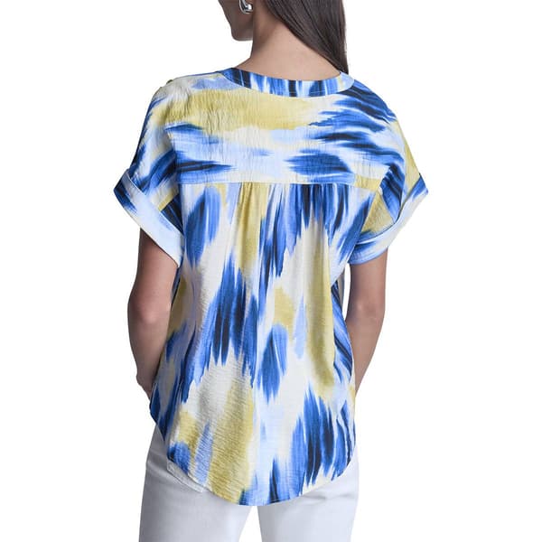 Womens DKNY Sport Short Sleeve Abstract Button Front Blouse
