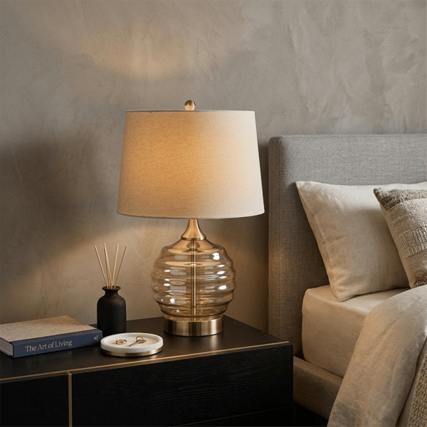 HomeRoots 23in. Round Table Lamp with Off White Shade