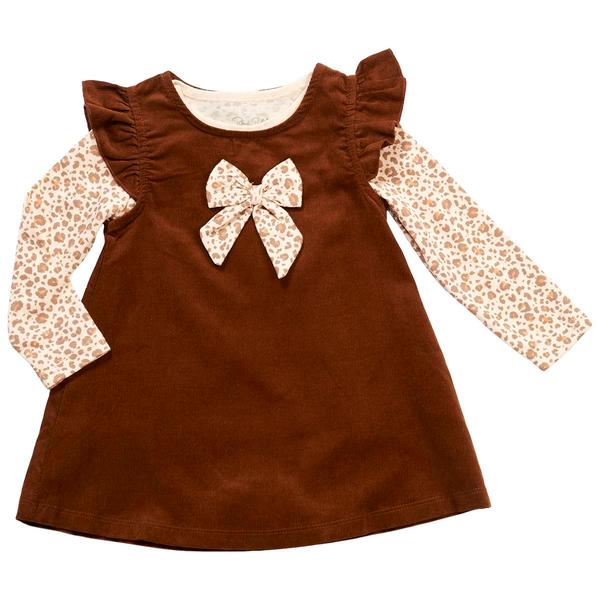 Baby Girl (12-18M) René Rofé® Bow & Leopard Corduroy Jumper Dress