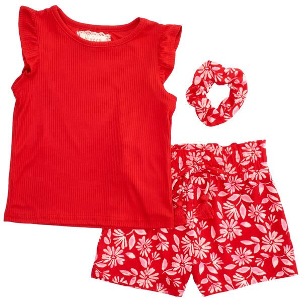 Girls &#40;4-6x&#41; BTween&#40;R&#41; Ribbed Knit Ruffle Tank & Floral Shorts Set - image 