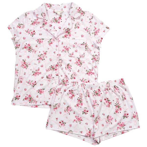 Womens Laura Ashley(R) Short Sleeve Ribbed Ribbon Floral Pajama Set