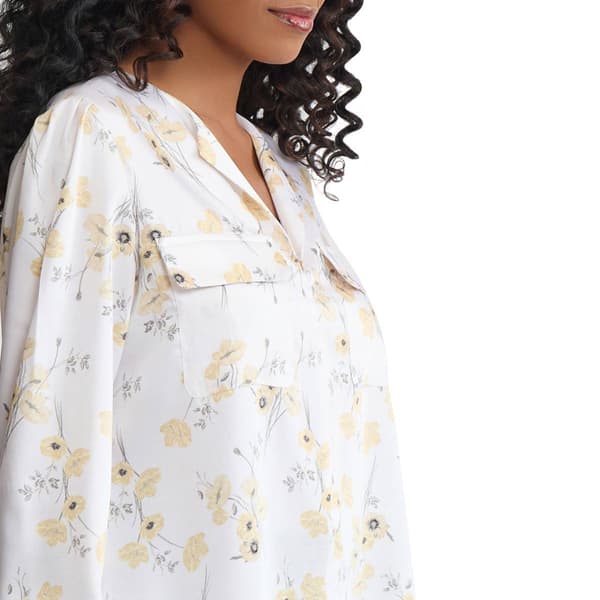 Womens Jones New York Long Sleeve V Neck Sunflower Blouse