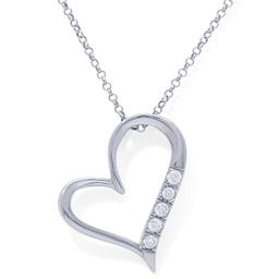 Sterliing Silver CZ Side Heart Pendant Necklace