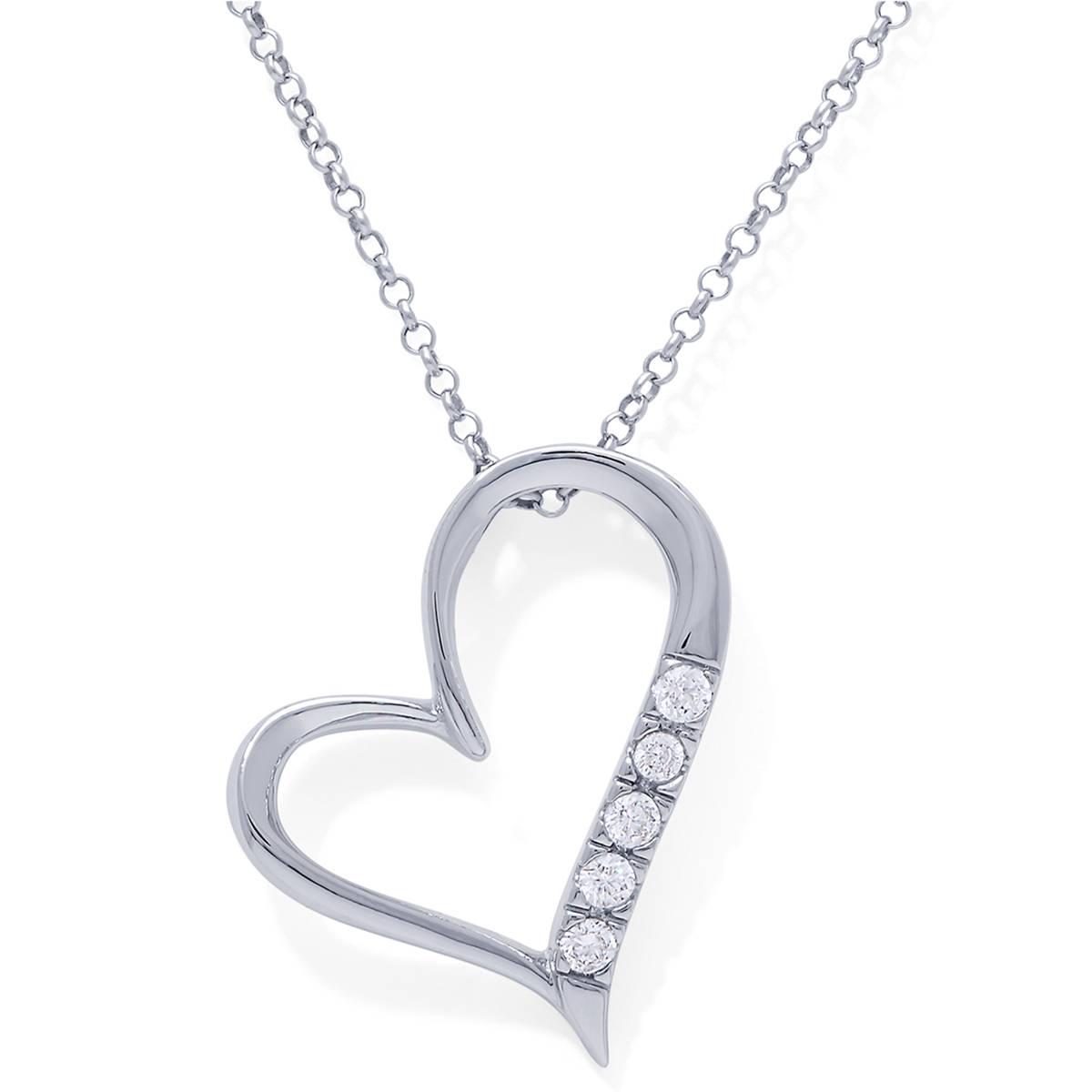 Sterliing Silver CZ Side Heart Pendant Necklace