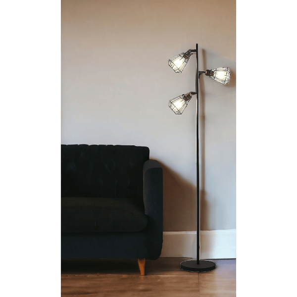 HomeRoots 66in. Black Metal Three Light Tree Floor Lamp