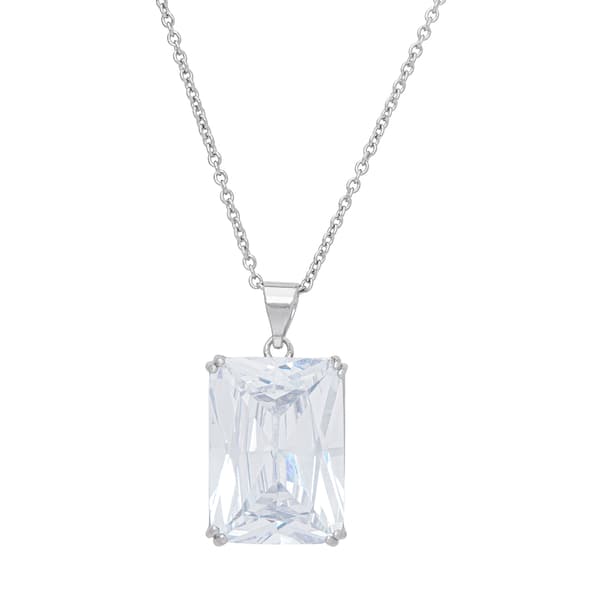 Silver Plated Emerald-Cut Cubic Zirconia Pendant - image 