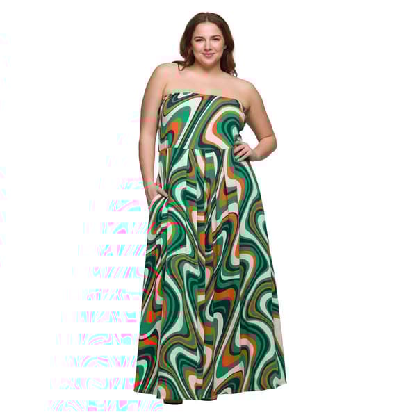 Plus Size 24/7 Comfort Apparel Green Strapless Maxi Dress