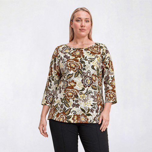 Plus Size Emily Daniels 3/4 Sleeve Textured Floral Leaf Blouse - image 
