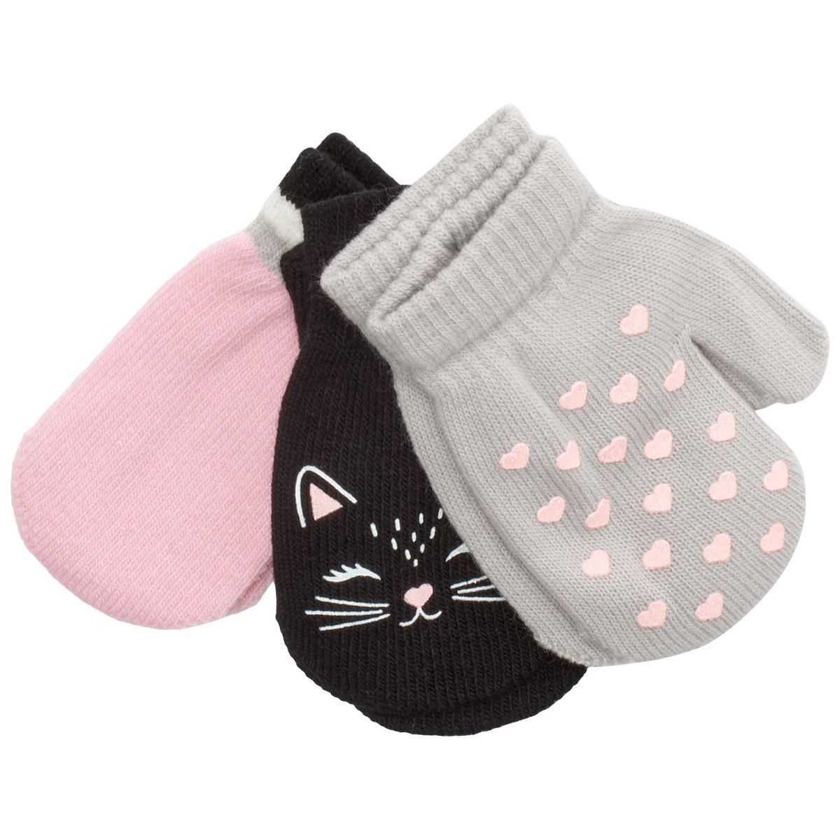 Toddler Girl Addie & Tate 3pk. Striped, Cats, & Hearts Mittens